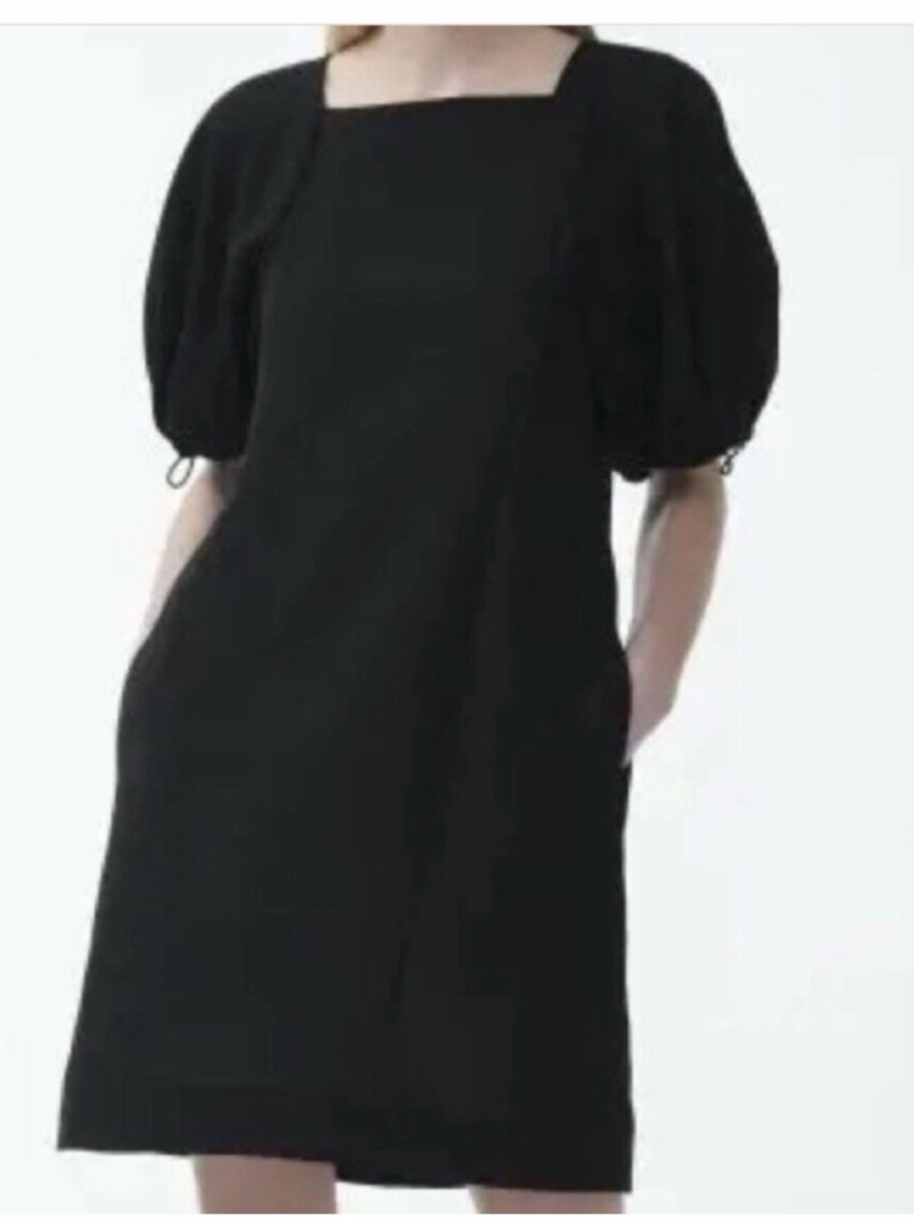 COS Black Square-Neck Puff-Sleeve Midi Dress